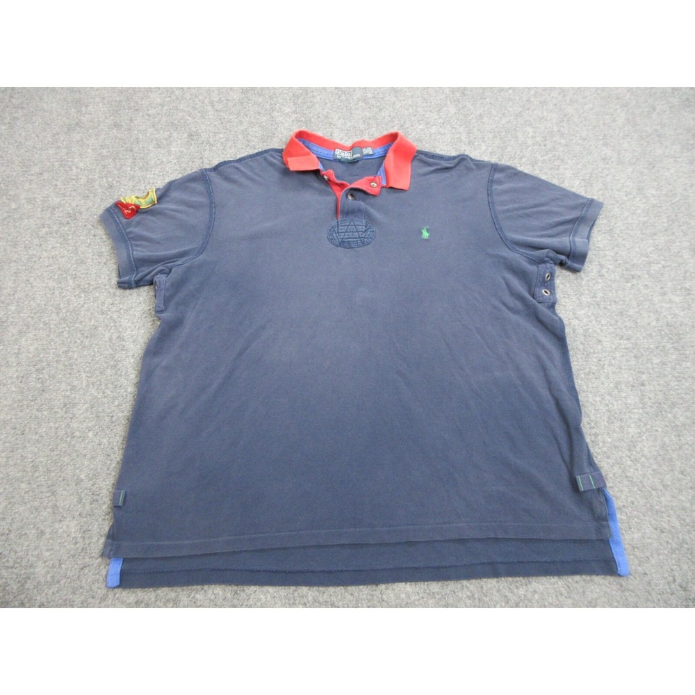 VINTAGE Ralph Lauren Polo Shirt Mens 2XL Blue Canoe Kayak Club Patch Rugby